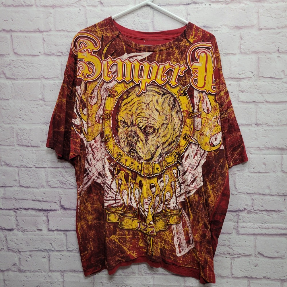Y2K Apprime Semper Fi Bulldog Graphic Shirt Mens XXL Distressed Cyber Streetwear